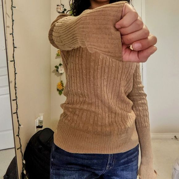 âť—2/$25 Bundle Discountâť—Tan-colored deep v-neck sweater - Picture 2 of 12